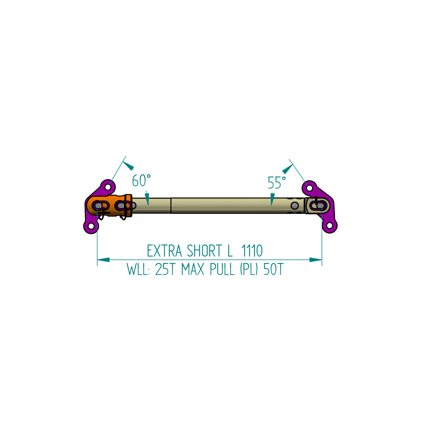 Spreader Bar L: 1110mm WLL 25t / Max Pull (PL) 50t