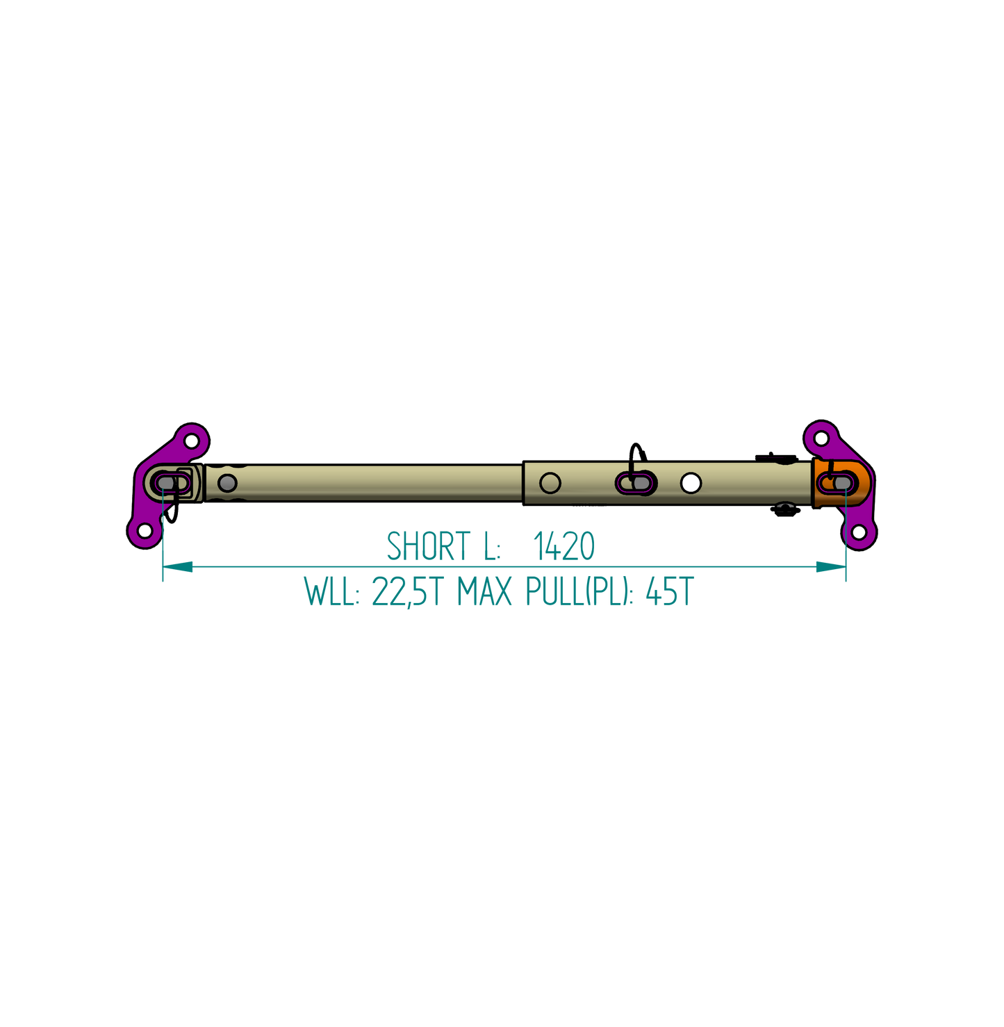 Spreader Bar L: 1420mm WLL 22,5t / Max Pull (PL): 45T